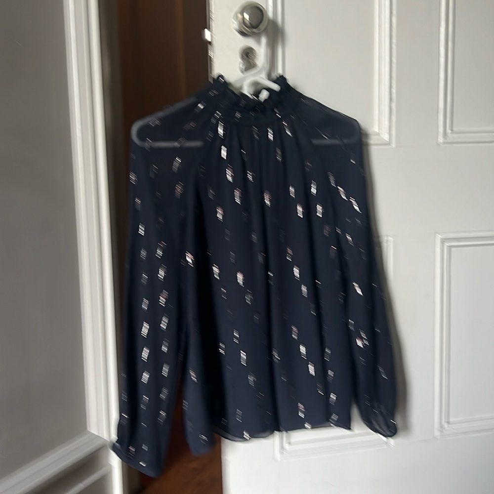 Rebbeca Taylor Blouse. Navy with silver decal.